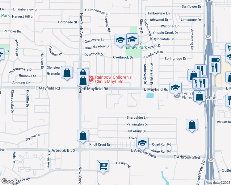 map of restaurants, bars, coffee shops, grocery stores, and more near 2003 Mayfield Villa Drive in Arlington