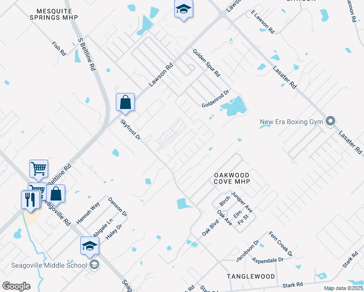 map of restaurants, bars, coffee shops, grocery stores, and more near 63 The Willows Mobile Home Park in Dallas