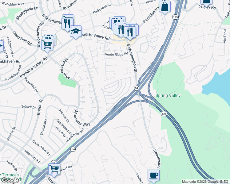 map of restaurants, bars, coffee shops, grocery stores, and more near 275 South Worthington Street in Spring Valley