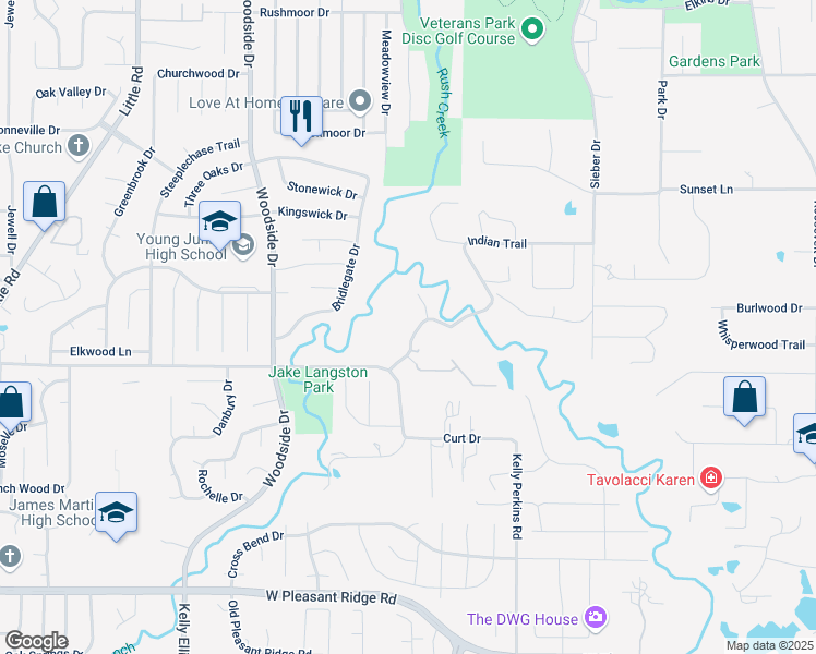 map of restaurants, bars, coffee shops, grocery stores, and more near 3440 Indian Trail in Arlington