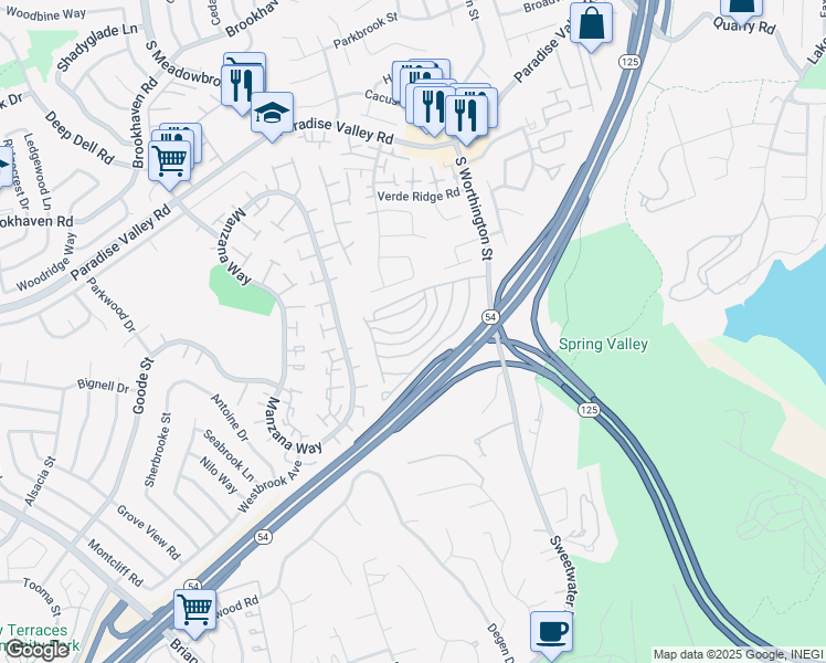 map of restaurants, bars, coffee shops, grocery stores, and more near 275 South Worthington Street in Spring Valley