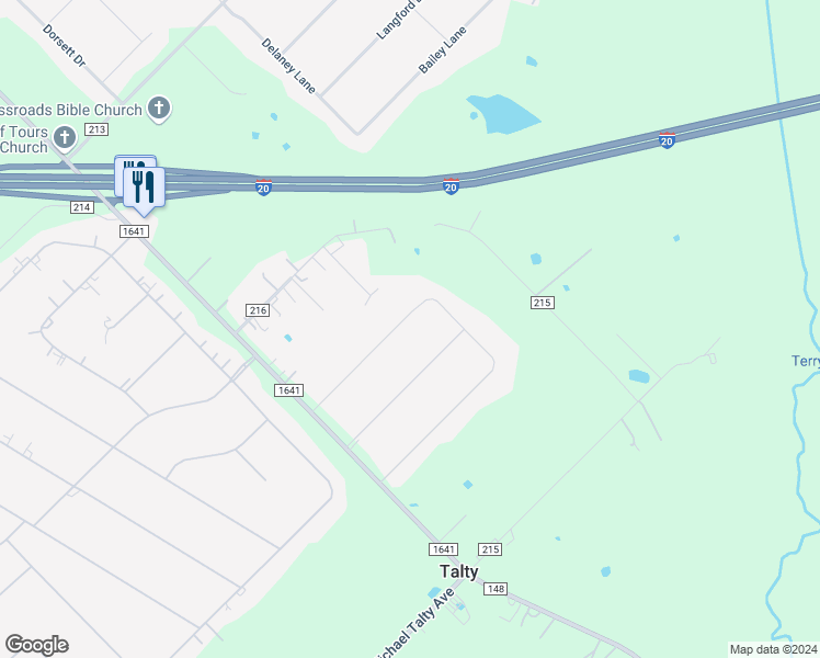 map of restaurants, bars, coffee shops, grocery stores, and more near 9415 Douglas Circle in Terrell