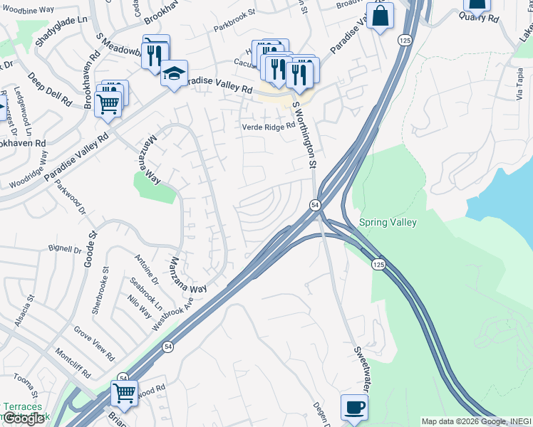 map of restaurants, bars, coffee shops, grocery stores, and more near 275 South Worthington Street in Spring Valley