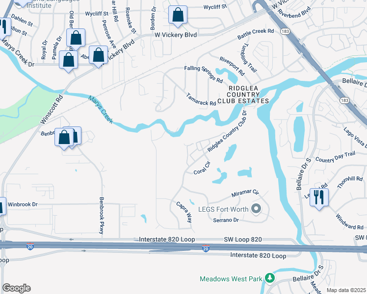 map of restaurants, bars, coffee shops, grocery stores, and more near 79 1 Main Place in Benbrook