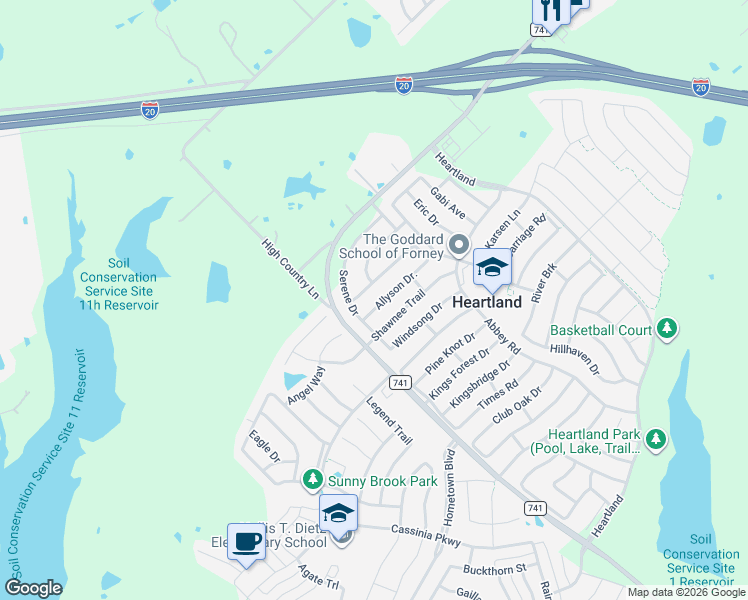 map of restaurants, bars, coffee shops, grocery stores, and more near 2009 Allyson Drive in Forney