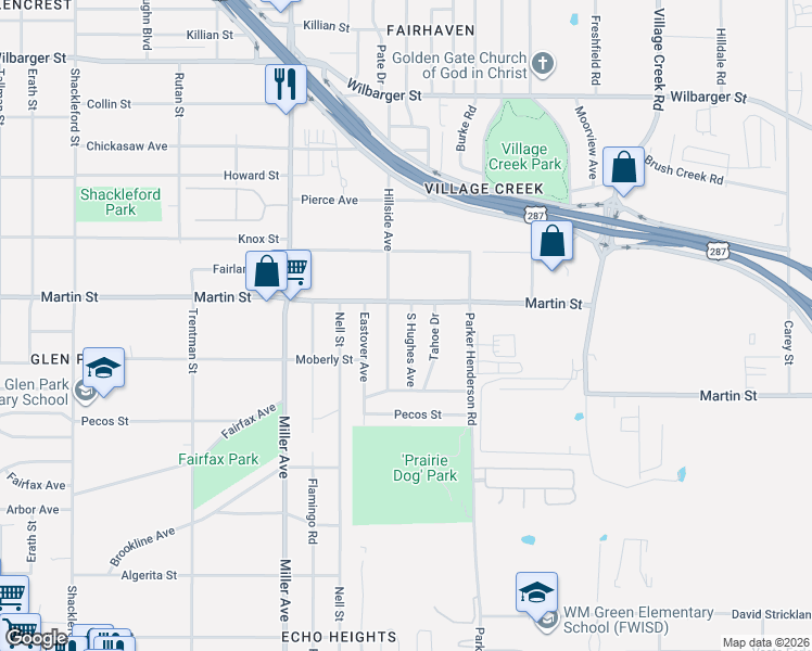 map of restaurants, bars, coffee shops, grocery stores, and more near 4824 South Hughes Avenue in Fort Worth