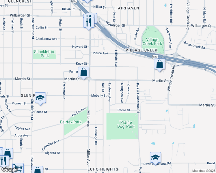 map of restaurants, bars, coffee shops, grocery stores, and more near 4821 Eastover Avenue in Fort Worth
