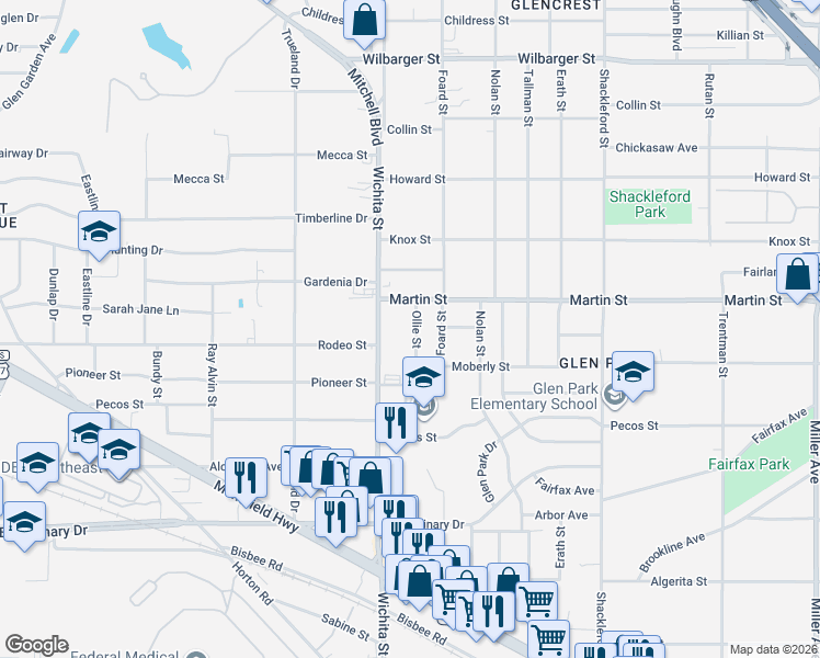 map of restaurants, bars, coffee shops, grocery stores, and more near 4833 Wichita Street in Fort Worth
