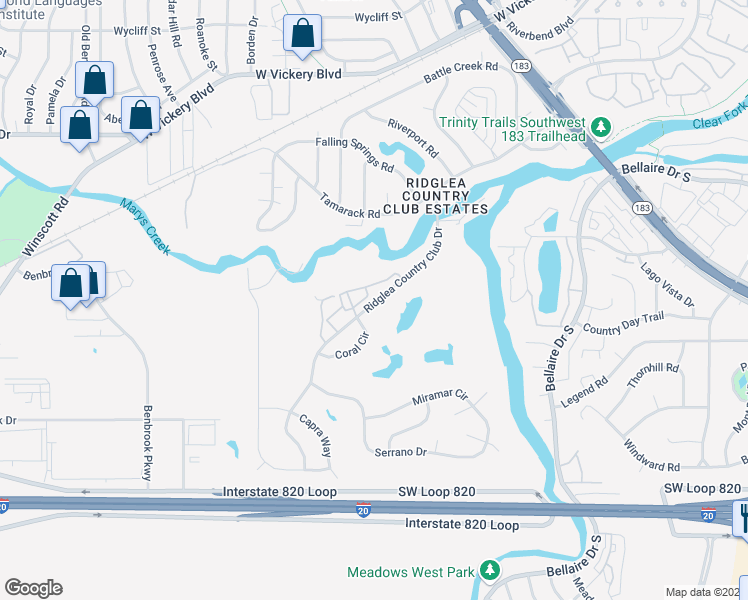 map of restaurants, bars, coffee shops, grocery stores, and more near 4013 Ridglea Country Club Drive in Fort Worth