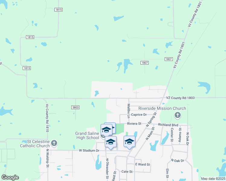map of restaurants, bars, coffee shops, grocery stores, and more near 1638 Van Zandt County Road 1803 in Grand Saline
