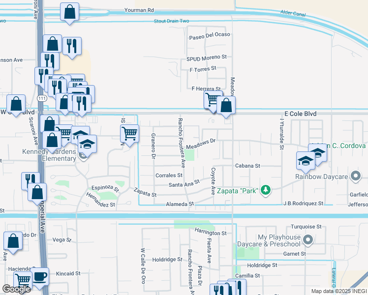 map of restaurants, bars, coffee shops, grocery stores, and more near in Calexico