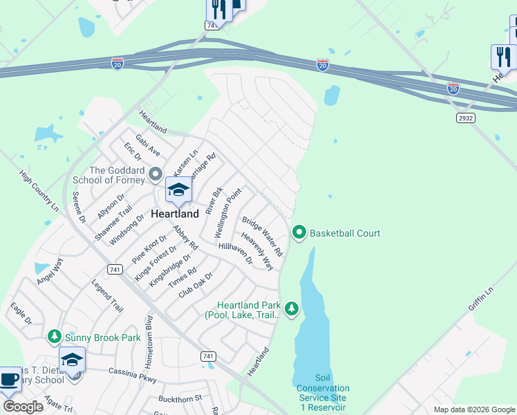 map of restaurants, bars, coffee shops, grocery stores, and more near 2007 Bayberry Court in Heartland