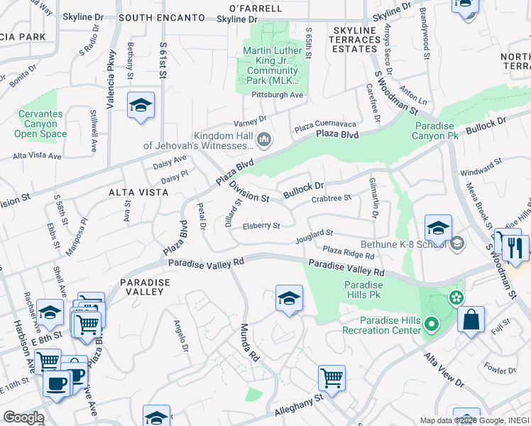 map of restaurants, bars, coffee shops, grocery stores, and more near 1634 Hartwell Court in San Diego