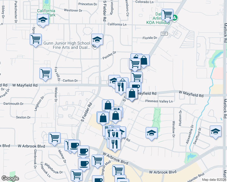 map of restaurants, bars, coffee shops, grocery stores, and more near in Arlington
