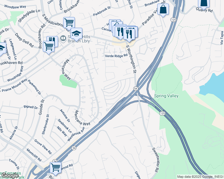 map of restaurants, bars, coffee shops, grocery stores, and more near 275 Worthington Street in Spring Valley