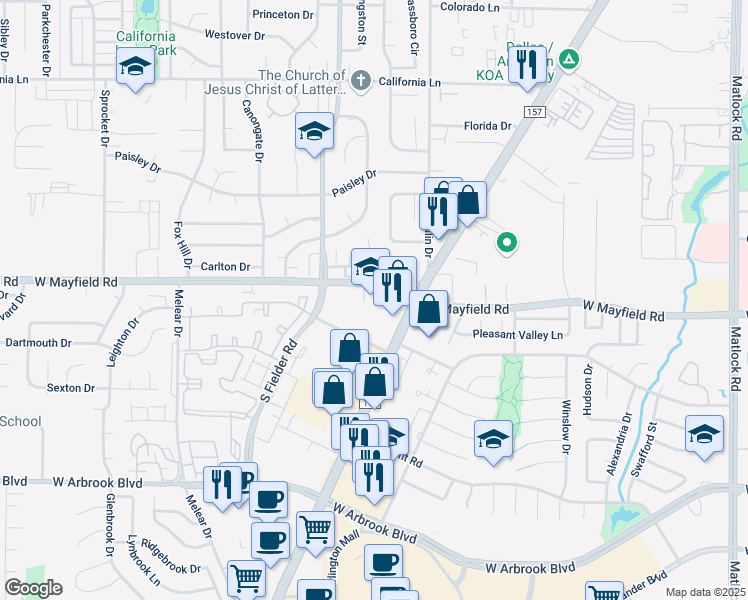 map of restaurants, bars, coffee shops, grocery stores, and more near in Arlington