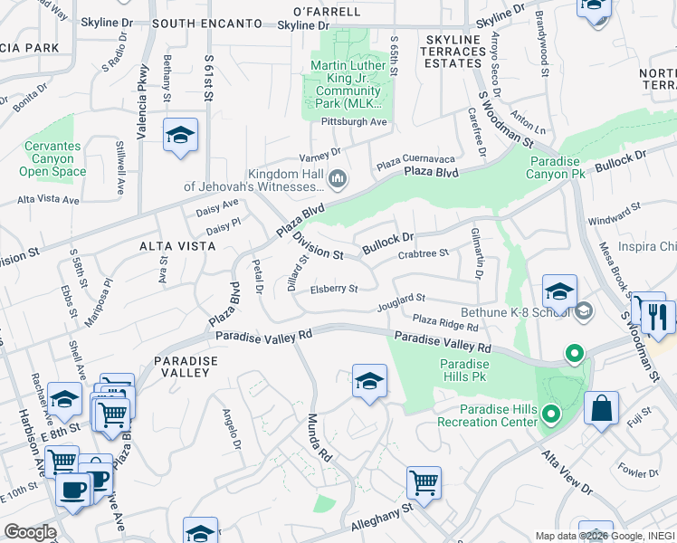 map of restaurants, bars, coffee shops, grocery stores, and more near 1607 Ginsberg Court in San Diego