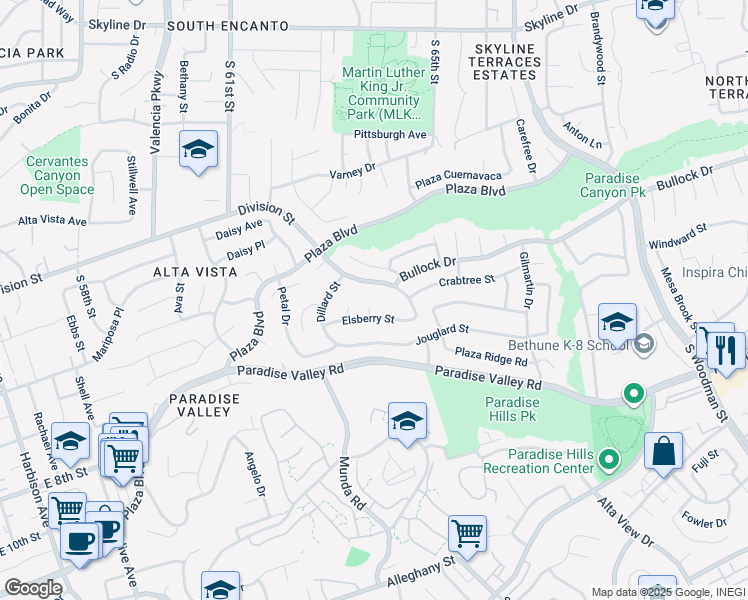 map of restaurants, bars, coffee shops, grocery stores, and more near 1607 Ginsberg Court in San Diego