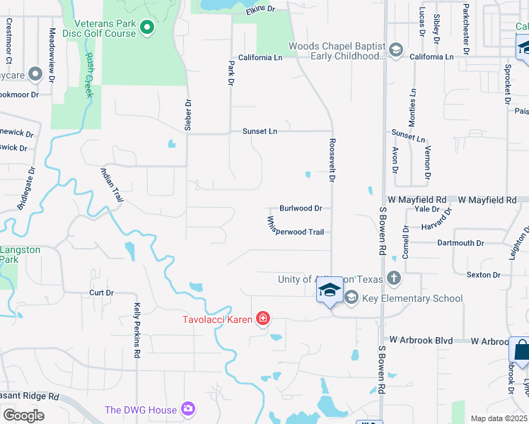 map of restaurants, bars, coffee shops, grocery stores, and more near 2816 Whisperwood Trail in Arlington