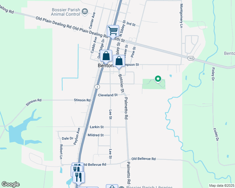 map of restaurants, bars, coffee shops, grocery stores, and more near 701 Palmetto Road in Benton