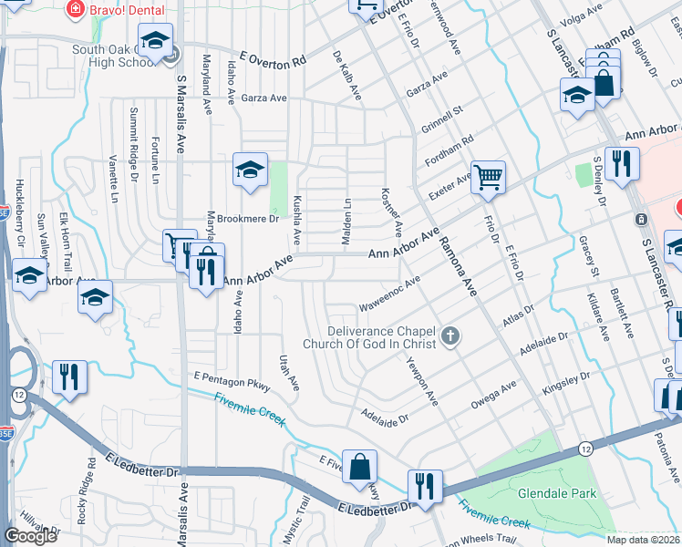 map of restaurants, bars, coffee shops, grocery stores, and more near 1312 Neptune Road in Dallas