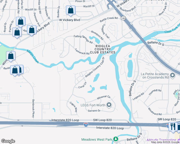 map of restaurants, bars, coffee shops, grocery stores, and more near 4022 Ridglea Country Club Drive in Fort Worth
