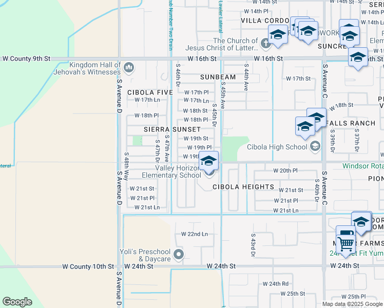 map of restaurants, bars, coffee shops, grocery stores, and more near 4620 West 20th Street in Yuma