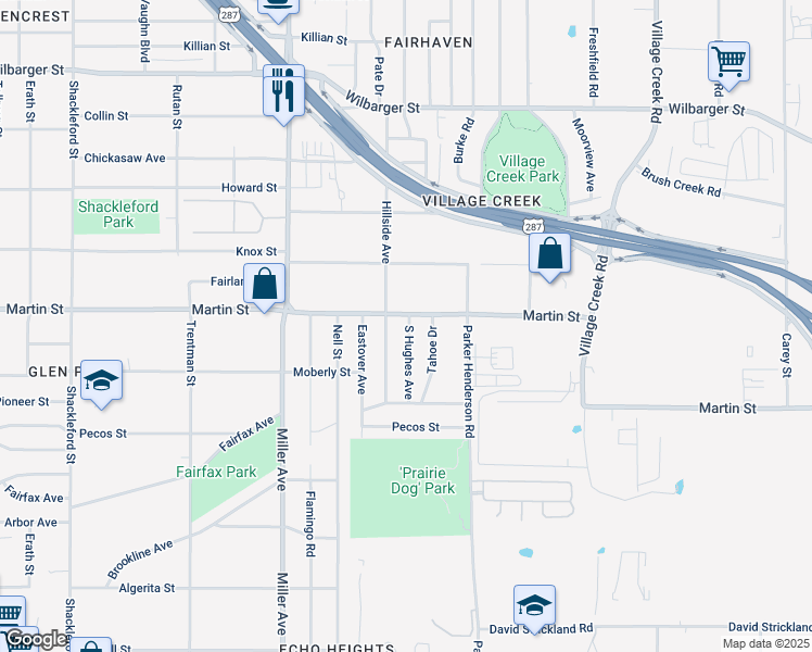 map of restaurants, bars, coffee shops, grocery stores, and more near 4824 South Hughes Avenue in Fort Worth