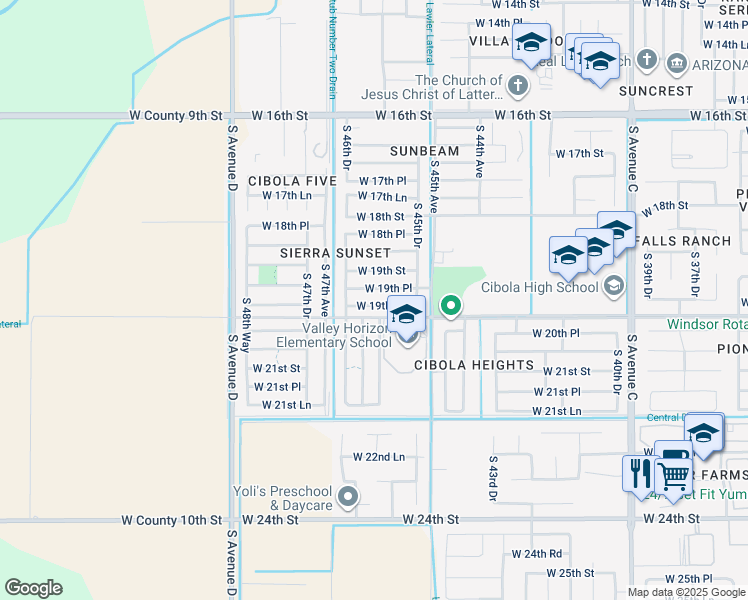 map of restaurants, bars, coffee shops, grocery stores, and more near 4620 West 20th Street in Yuma