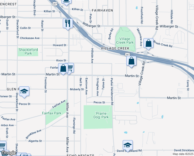 map of restaurants, bars, coffee shops, grocery stores, and more near 4824 South Hughes Avenue in Fort Worth