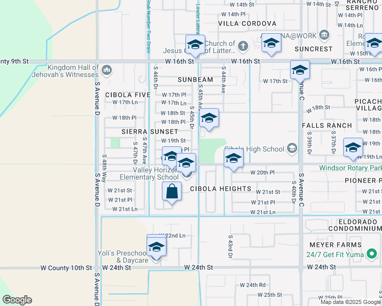 map of restaurants, bars, coffee shops, grocery stores, and more near 454 South 45th Drive in Yuma