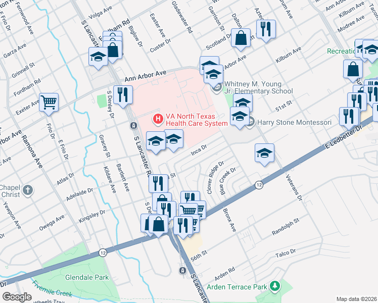 map of restaurants, bars, coffee shops, grocery stores, and more near Liberty Loop in Dallas