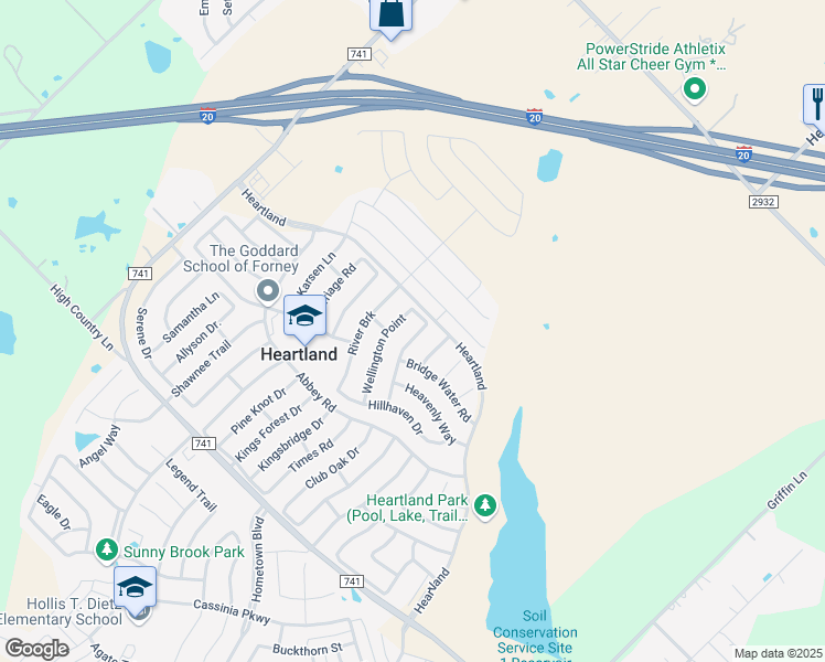 map of restaurants, bars, coffee shops, grocery stores, and more near 2031 Robincreek Cove in Forney