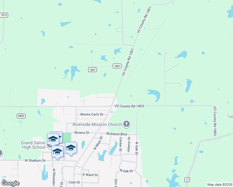 map of restaurants, bars, coffee shops, grocery stores, and more near Vz County Road 1801 in Grand Saline