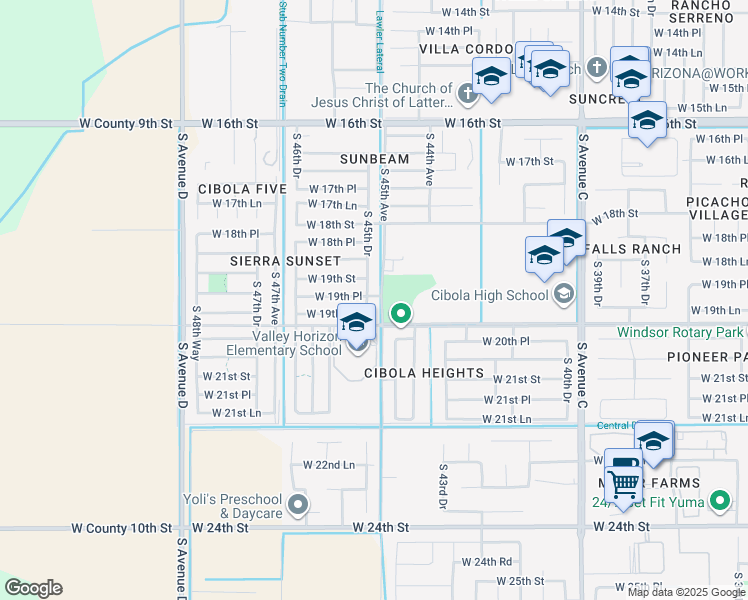 map of restaurants, bars, coffee shops, grocery stores, and more near 1941 South 45th Drive in Yuma