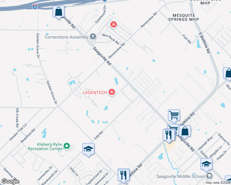 map of restaurants, bars, coffee shops, grocery stores, and more near 915 Ranch Road in Dallas