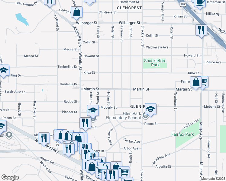 map of restaurants, bars, coffee shops, grocery stores, and more near 4744 Tallman Street in Fort Worth