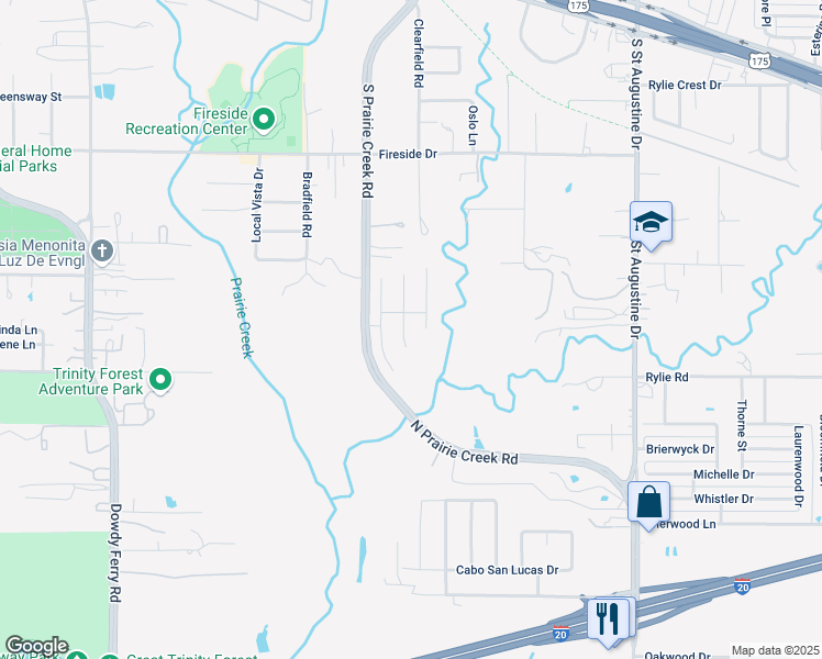 map of restaurants, bars, coffee shops, grocery stores, and more near 8904 Catalonia Drive in Dallas