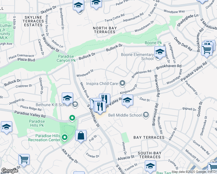 map of restaurants, bars, coffee shops, grocery stores, and more near 1903 Mesa Park Lane in San Diego