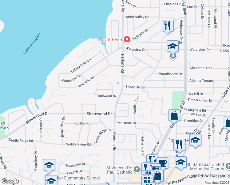 map of restaurants, bars, coffee shops, grocery stores, and more near 3331 Shellbrook Court in Arlington