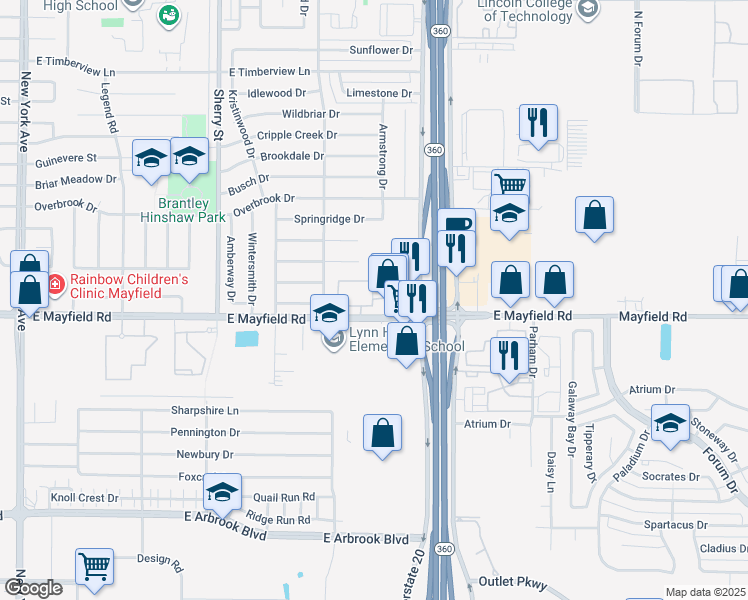 map of restaurants, bars, coffee shops, grocery stores, and more near 2501 Gumwood Drive in Arlington