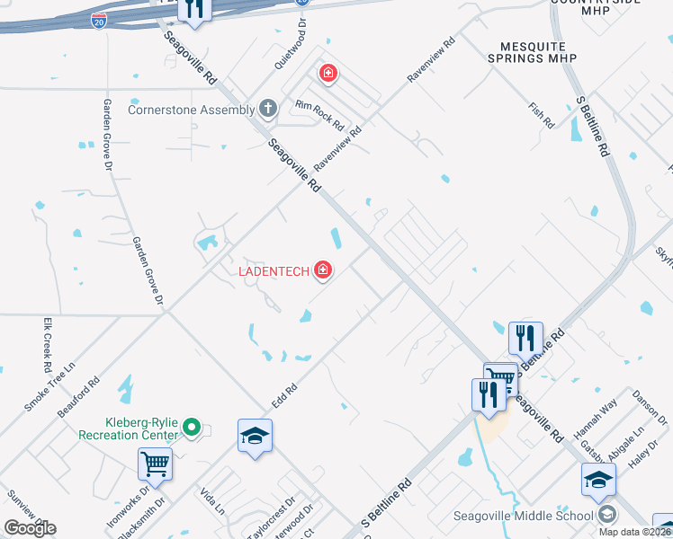 map of restaurants, bars, coffee shops, grocery stores, and more near 915 Ranch Road in Dallas