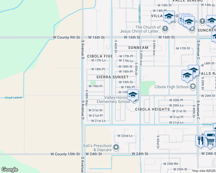 map of restaurants, bars, coffee shops, grocery stores, and more near 1944 South 47th Avenue in Yuma