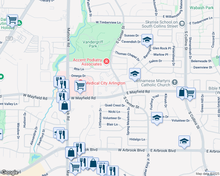 map of restaurants, bars, coffee shops, grocery stores, and more near 300 Holly Park Drive in Arlington