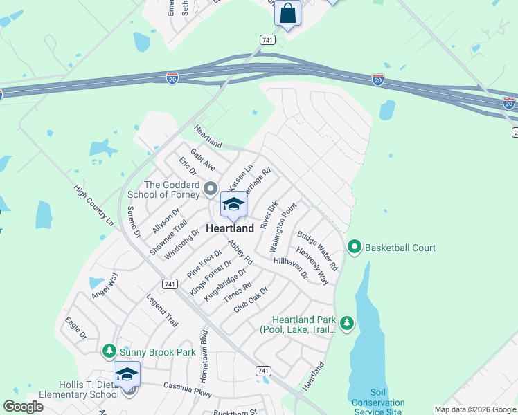 map of restaurants, bars, coffee shops, grocery stores, and more near 2008 Sterling Gate Drive in Heartland