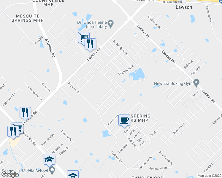 map of restaurants, bars, coffee shops, grocery stores, and more near The Willows Mobile Home Park in Dallas