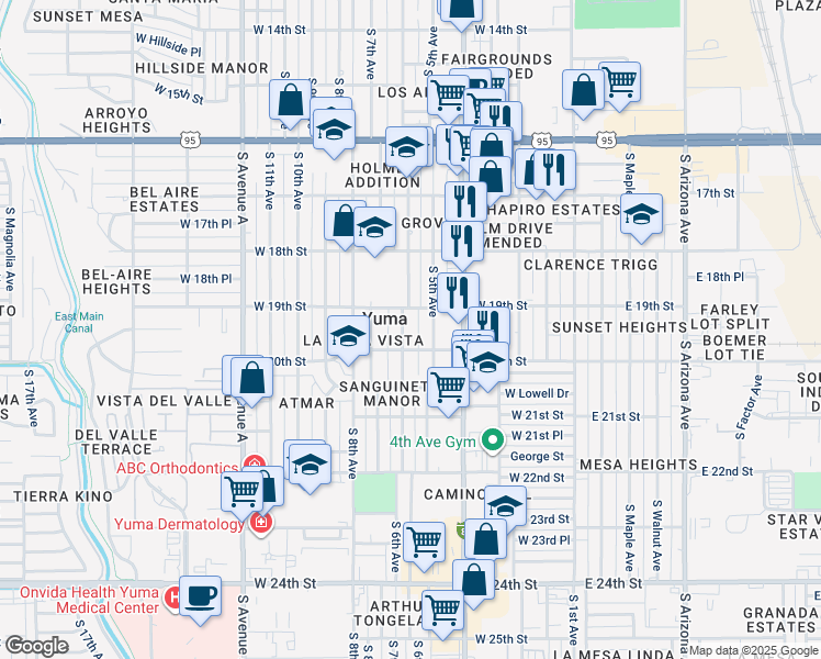 map of restaurants, bars, coffee shops, grocery stores, and more near in Yuma