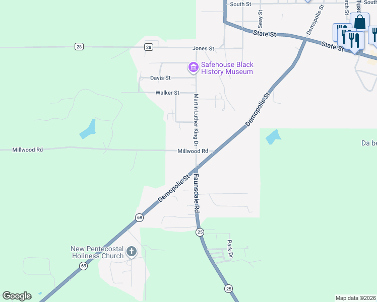map of restaurants, bars, coffee shops, grocery stores, and more near County Road 24 in Greensboro