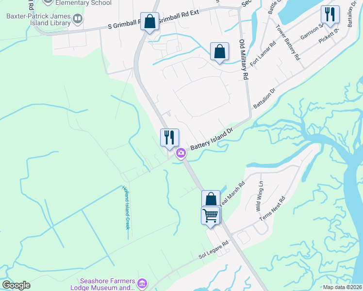 map of restaurants, bars, coffee shops, grocery stores, and more near 1840 Folly Road in Charleston