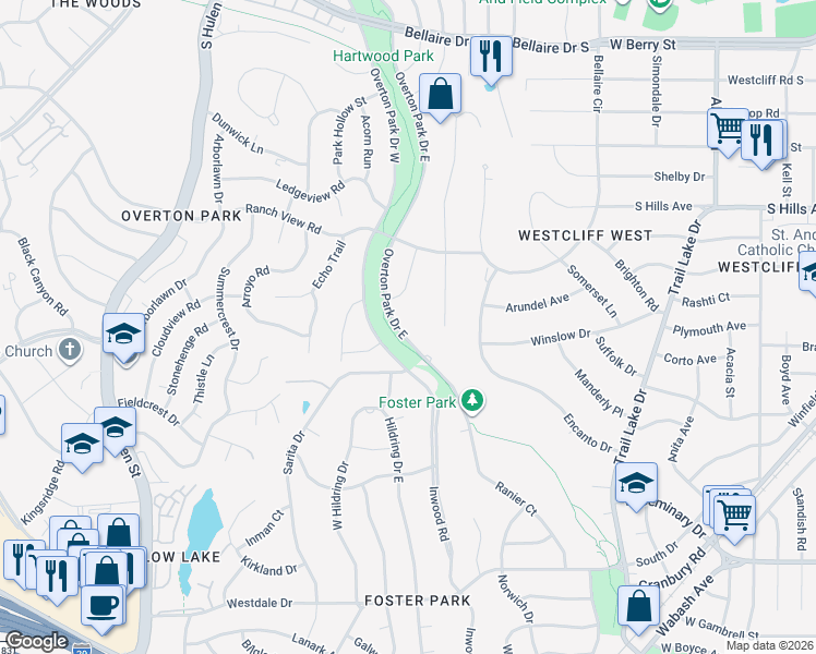 map of restaurants, bars, coffee shops, grocery stores, and more near 3720 Autumn Drive in Fort Worth